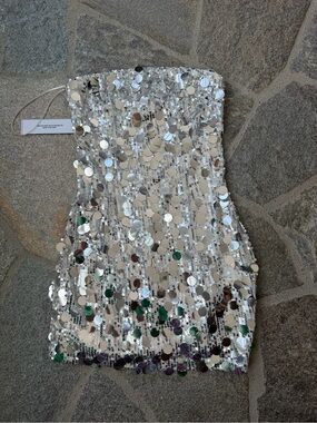 Princess Polly silver Sequin Strapless Dress